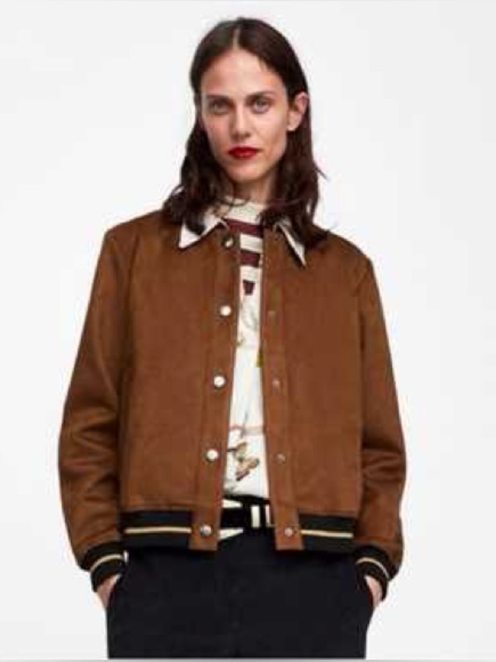 ZARA faux suede bomber jacket brown size M - Picture 2 of 7